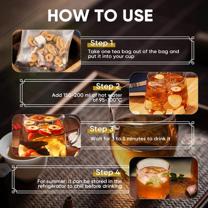 Kidney Tea Formula Ginseng Six Treasure Tea, 10 Precious Ingredients Formula, 260g/Box Ginseng Five Treasure Teabag, Chinese Herbal Teas Support Kidney and Live Health for Men Women (10 bags/1Box)