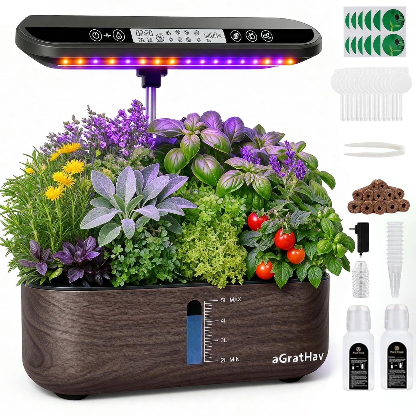 Hydroponics Growing System Kit, Indoor Herb Garden, 14 Pods Upgraded LCD Display, LED Grow Light Quiet Smart Water Pump Automatic Timer, Hydroponic Planter for Home Kitchen Office (Black)