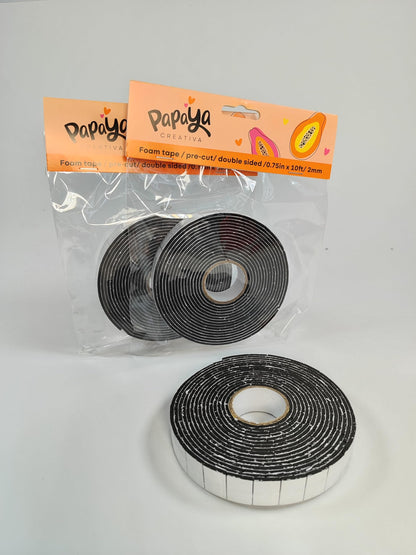 Papaya Pack Pre-Cut Double Sided Foam Tape, 0.75 Inch x 10 Feet, 2mm (Black&White)