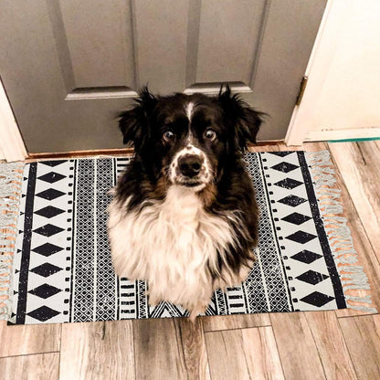 USTIDE Black & Cream Cotton Rug, Boho Rag Rug, Washable Farmhouse Bath Doormat, 2’×3’