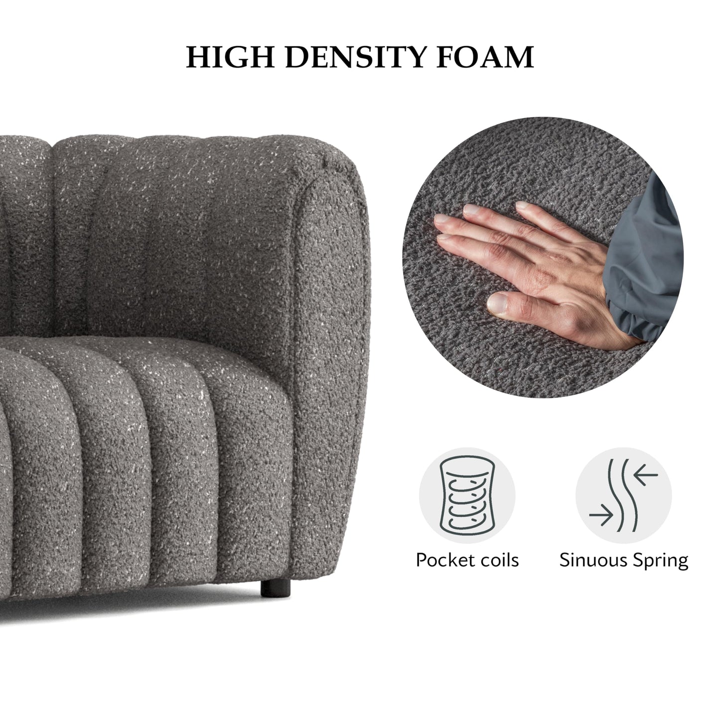 Furniture of America Glamour Contemporary Vertical Channel Tufted Boucle Accent Chair with Wooden Legs, Fabric Upholstered Armchair for Living Room, Bedroom, Office, Charcoal Gray
