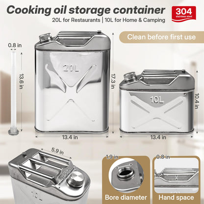 SFNSM 2.6 Gallon Cooking Oil Storage Container with Strainer Fryer Drain Hose, 304 Stainless Hot Oil Container for Kitchen, Large Grease Can & Water Jug for Restaurant, Dining Car, Picnic, Camping