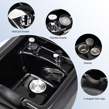 BarberPub Modern Shampoo Backwash Sink Station with Shampoo Bowl, Spa Salon Beauty Equipment with Engineered Wood, 22.8" (L) x 36.2" (H) x 18.7" (D) 6154-7134, Black