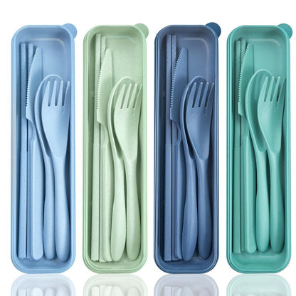 DISSKNIC Reusable Travel Utensils with Case, Green Utensil Sets for Lunch Box, Chopsticks Reusable Plastic Utensils Lunch Box Accessories for Adults,Portable Utensils Set with Case,Camping Accessories