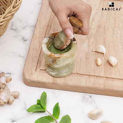 Radicaln Marble Mortar and Pestle Set Green 2.5" Inches Handmade Garlic Crusher & Grinder Bowl, Mini Mortar and Pestle for Kitchen - Herb Grinder Spice Grinder