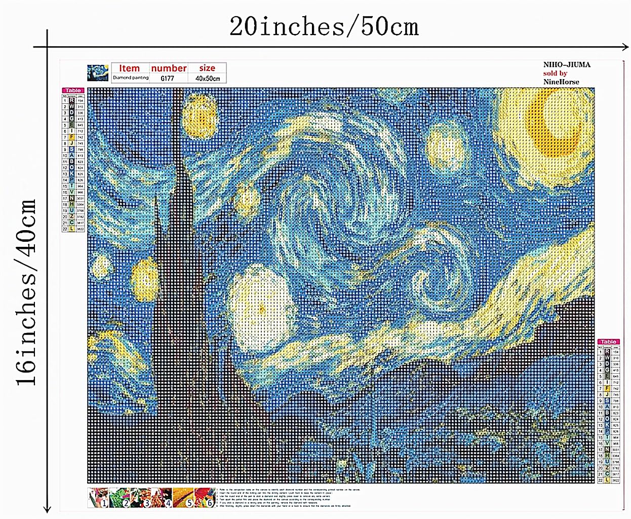 NIHO-JIUMA Van Gogh Starry Night 5D Diamond Painting Kits, DIY Full Drill Diamond Art Gift for Adults & Teens, Home Wall Decoration (40 X 50 cm / 16 X 20 inches)