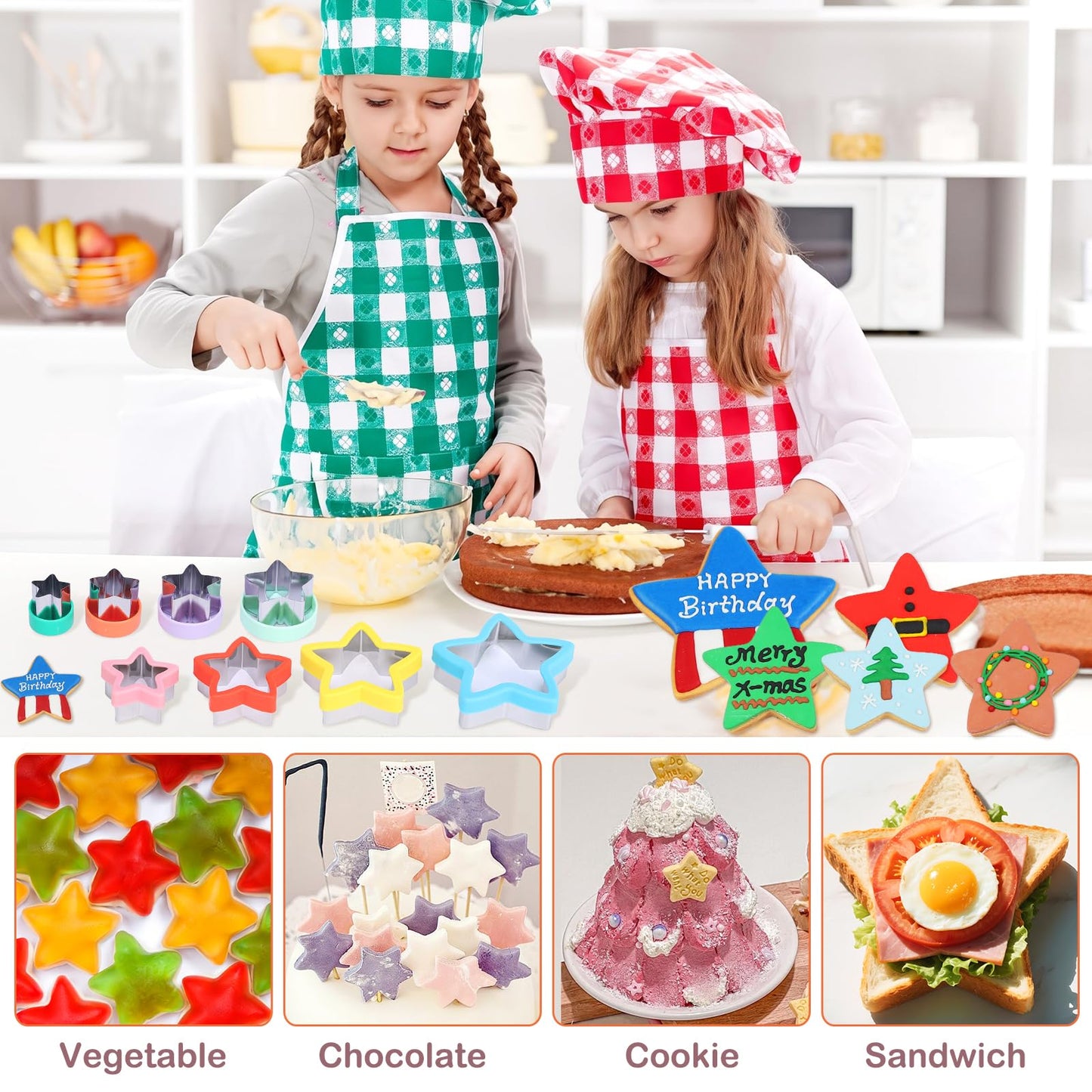 8-Piece Star Cookie Cutter Set with Storage Box - Heavy Duty Stainless Steel Baking Tools, Plastic Handles, Dishwasher Safe, Kids Friendly for Cookies, Biscuits, Vegetable, Fruit and Sandwiches