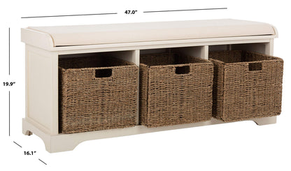 SAFAVIEH Furniture - Lonan Storage Bench - Vintage White - Solid Wood - Farmhouse Lift-Top Design - Ideal for Entryway, Living Room, Hallway, 18" Seat Height (AMH5733C)