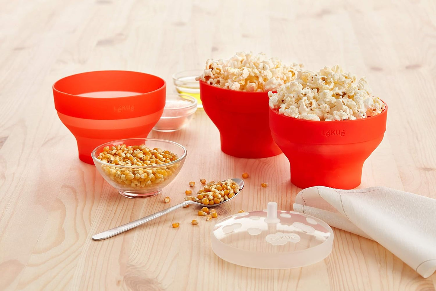 Lékué Mini Microwave Popcorn Maker, Set of 2, Red