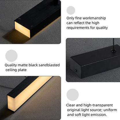 Black long chandelier, dining room light, Nordic modern minimalist style, office, long bar counter, kitchen light, color temperature adjustable from 3000K to 6000K, LED chandelier, 70.87 inches