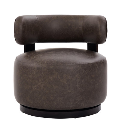 Christopher Knight Home Udon Faux Leather 360° Swivel Accent Chair, Solid Wood Living Room Swivel Chair, Rotating Single Lounge Sofa, Bedroom Comfy Reading Chair, No Assembly Needed, Dark Brown
