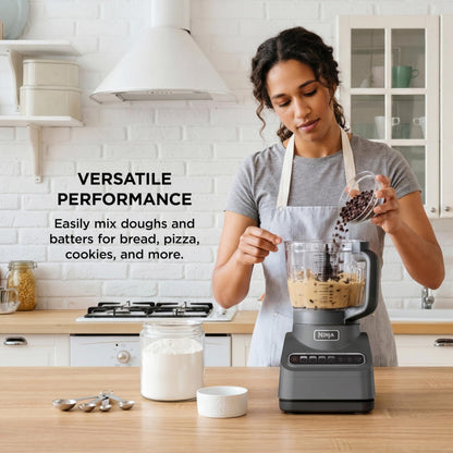 Ninja Food Processor, Professional Plus, 1000 Peak Watts, 4 Functions for Chopping, Slicing, Purees & Dough with 9-Cup Processor Bowl, 3 Blades, Food Chute & Pusher, Silver, BN601