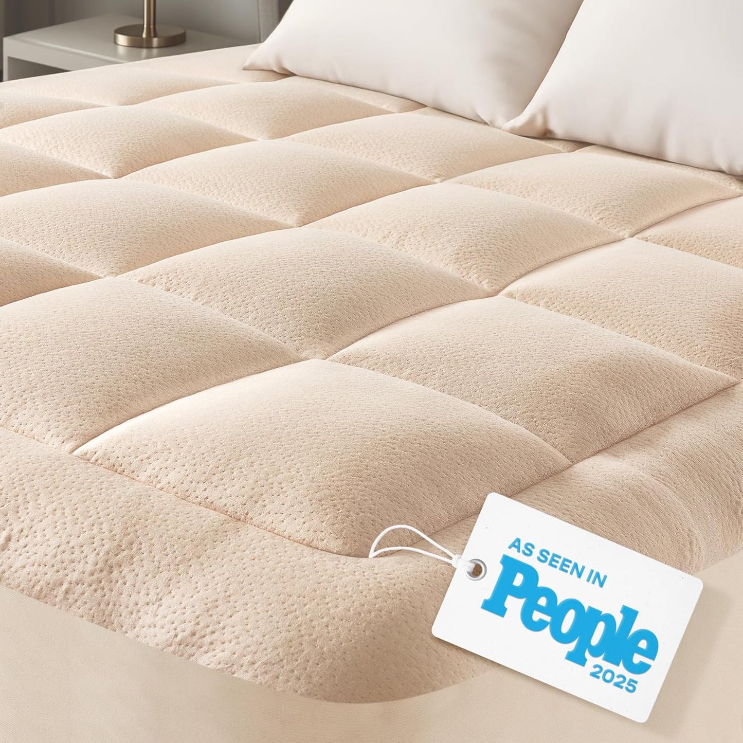 Niagara Sleep Solution Queen Size Mattress Topper - Ultra Soft Bamboo Viscose Pillow Top for Back Pain Relief | Naturally Cooling, Beige