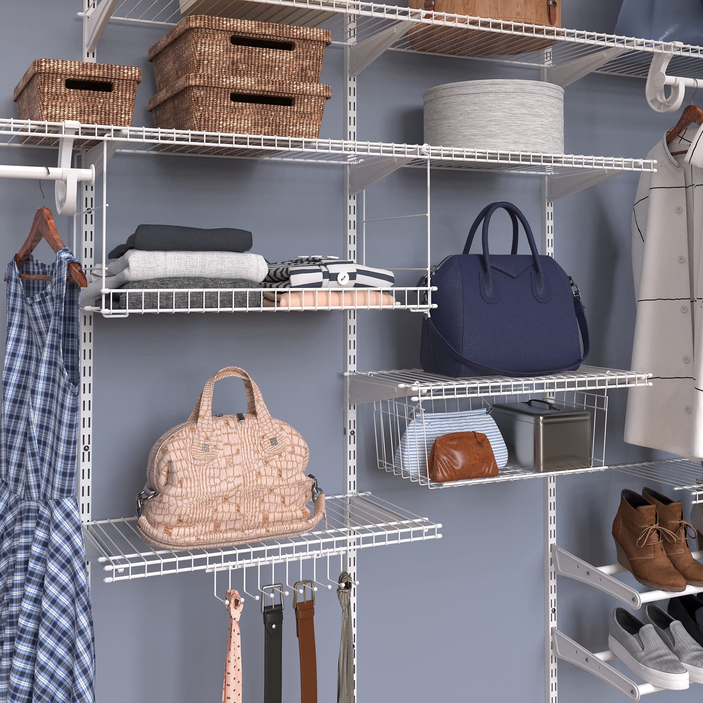 ClosetMaid Wire Hanging Shelf Basket for Storage, Organization in Closet or Pantry, No Assembly or Installation, Durable, White