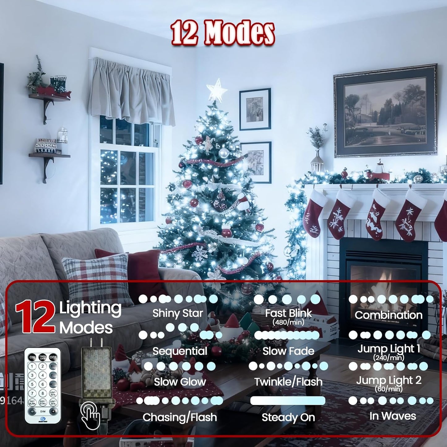 2026 88ft 240LED 12Modes, 7Voice Commands New Voice Control Smart Christmas String Lights Outdoor/Indoor | String