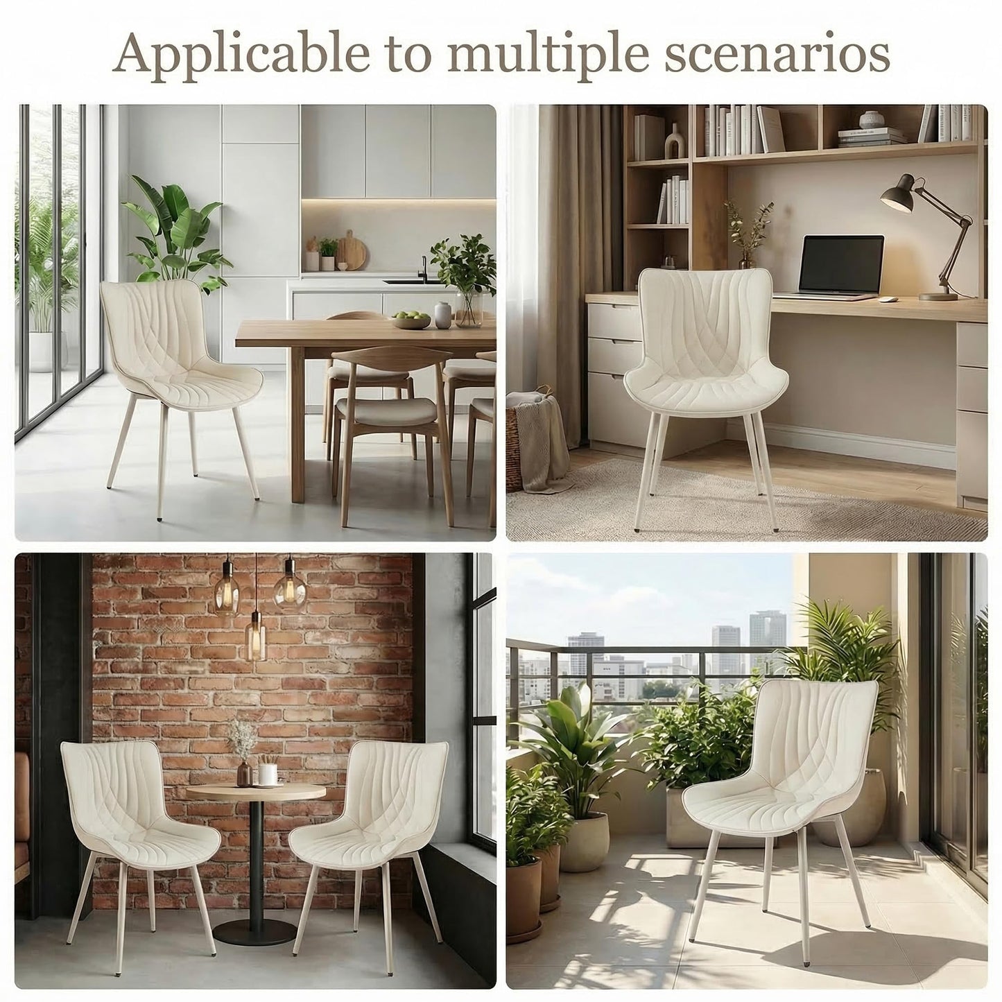 Kidol & Shellder Dining Chairs Set of 2, Mid Century Modern Kitchen Chairs with Metel Legs, PU Leather Upholstered Side Chair for Dining Room, Living Room, Lounge, Restaurant, Cream