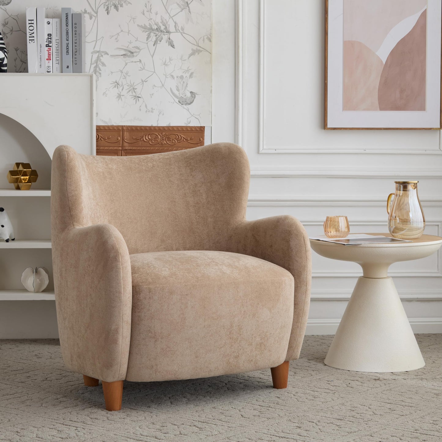 Christopher Knight Home Wingback Accent Chair, Fabric Club Chair, Upholstered Armchair, Curved Backrest Single Sofa, Soft Cushion Seating, Comft Lounge Chair for Living Room Reading Home Rest, Camel