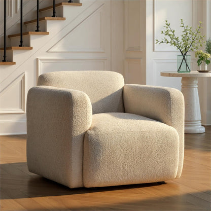 Sierra Modern Ivory White in Boucle Fabric Accent Chair with Rounded Arms for condo or Small Apartment