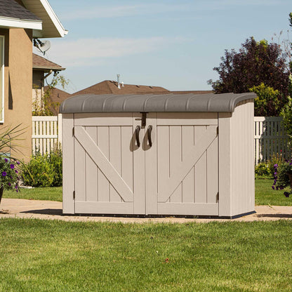 LIFETIME Large Horizontal Outdoor Deck Storage Box, Lockable Spring-Hinge Lid, 561 Gallon Capacity