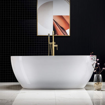 WOODBRIDGE 67" Acrylic Freestanding Bathtub Contemporary Soaking Tub, White Acrylic(Brushed Gold Drain/Overflow),BTA1528-BG