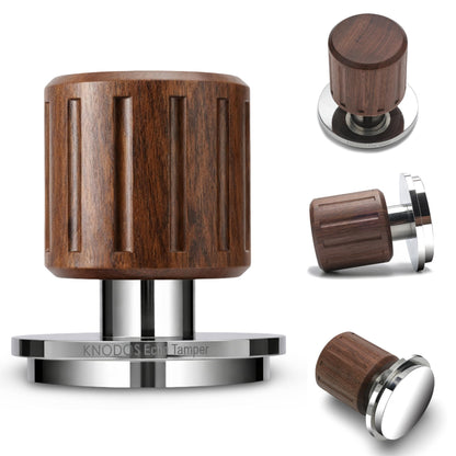 KNODOS Echo Tamper 58mm – Walnut Calibrated Coffee Tamper with Click Feedback, Stainless Steel Base – Premium 30LB Spring Loaded Espresso Tool for Perfectly Even Tamping Pressure