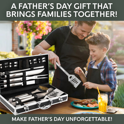 Kaluns Grilling Accessories, Dad Gifts for Fathers Day, Mothers Day Grilling Gifts, Heavy Duty Stainless Steel BBQ Tool Set for Outdoor Grill with Aluminum Case and Apron, Birthday Gifts for Men