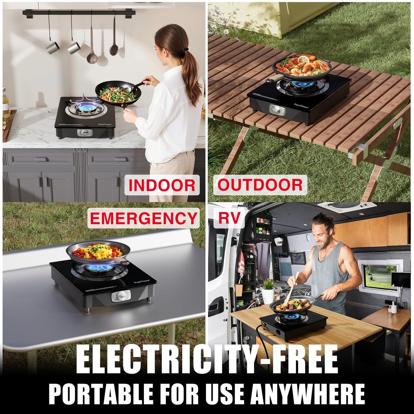 TopFleme 1 Burner Propane Stove 13,600 BTU High-Efficiency Tempered Glass Auto-Ignition Gas Burner Stove Top with CSA Hose for Outdoor RV Camping Emergency Cooking