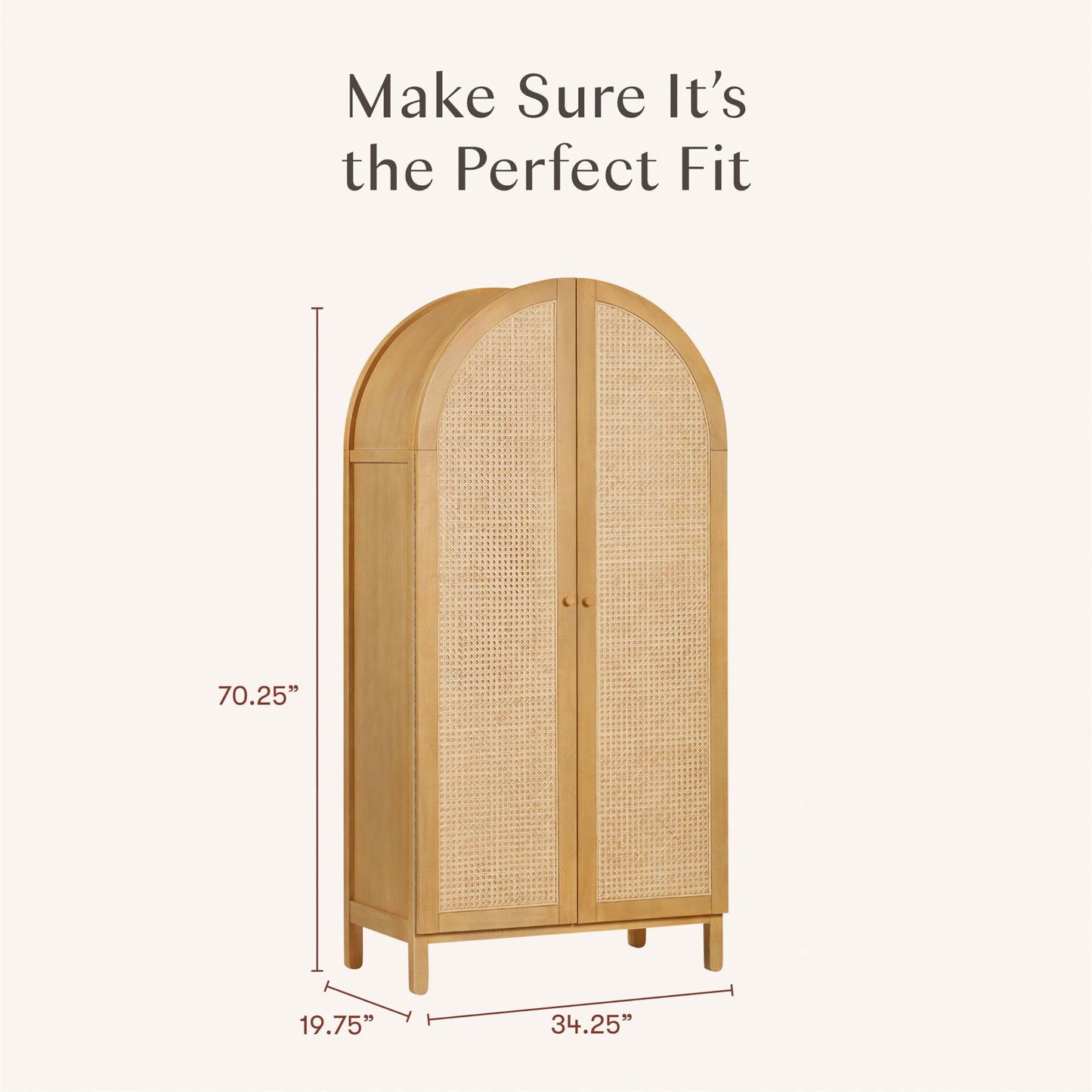 Babyletto Bondi Cane Tall Wooden Armoire Wardrobe Closet with Doors - GREENGUARD Gold Certified Assembled Wood Wardrobe Cabinet for Kids Bedroom - Storage Armoire with Shelves, Rod for Hanging Clothes