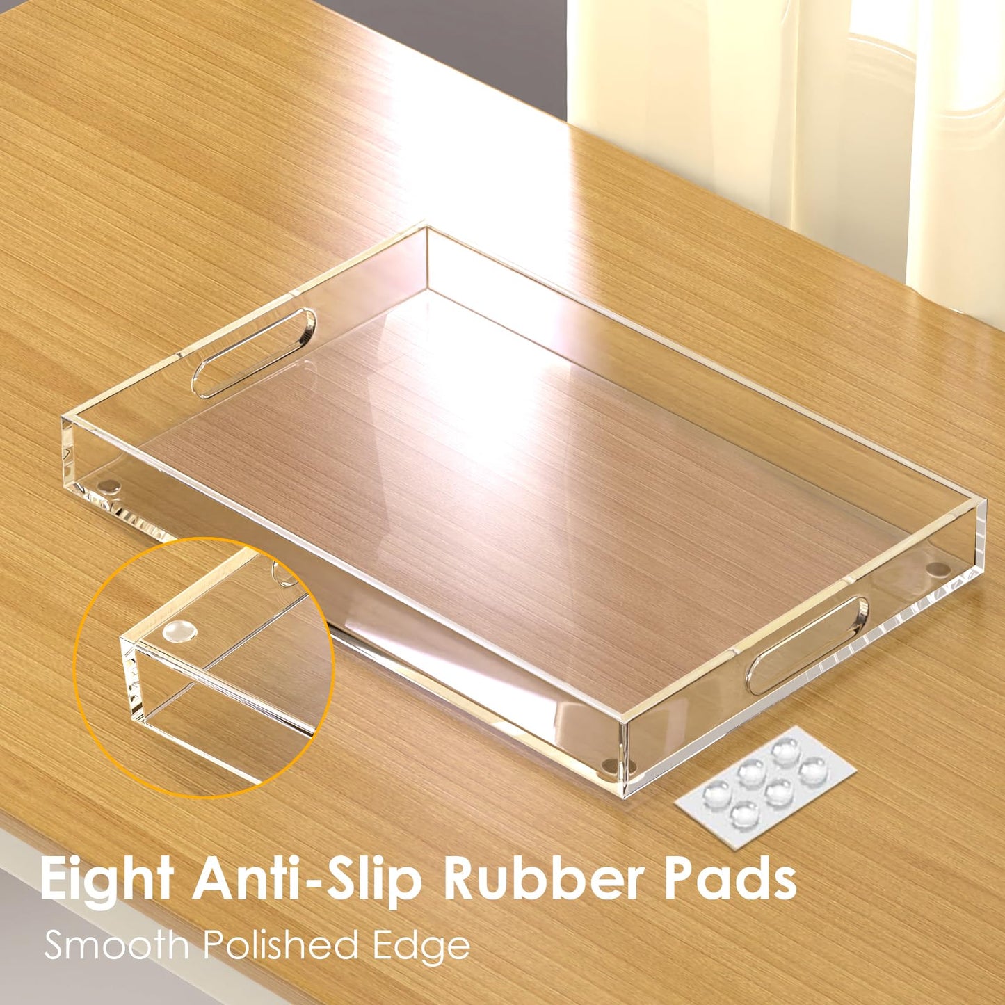 Collwait 2 Pack Serving Tray with Handles, Clear Acrylic Tray for Serving Food, Large Outdoor Food Trays for Eating, Lucite Acrylic Trays for Appetizer, Pizza, Fruit and Drinks, Unbreakable, 16"×12"