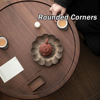 Tatami Coffee Table, Low Round Wooden Tea Table with Grooved Raised Edges and Cross-Leg Design for Living Room, Office, or Bay Window
