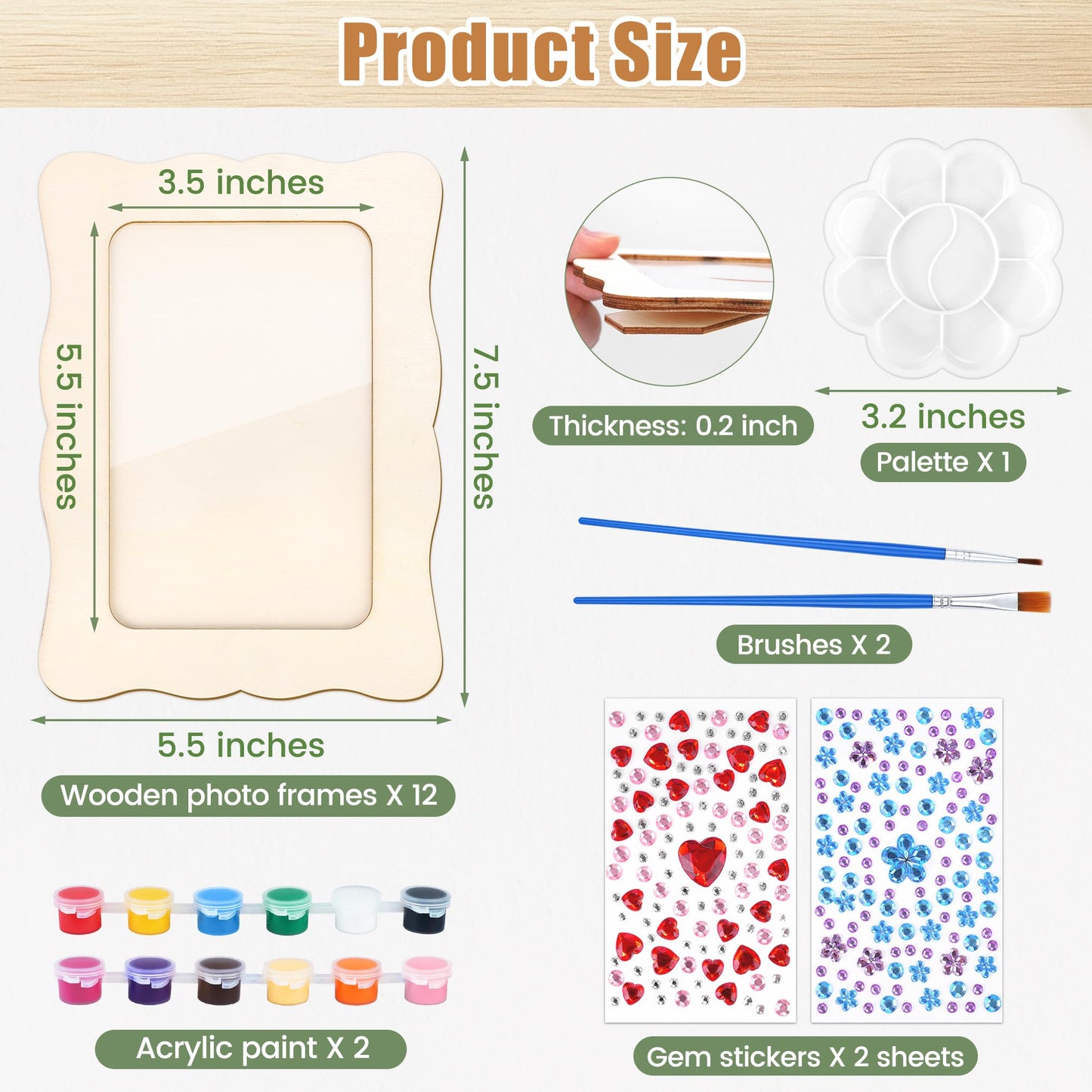 Fovths 12 Pcs Wooden Picture Frames, 7.5" x 5.5" Unfinished Wood Photo Frames with Stand, DIY Wooden Craft Frame with Stickers Painting Tools for Craft Paint and Decorate, Tabletop Display