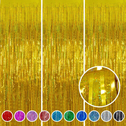 Melsan Graduation Decorations 2026 - Foil Fringe Curtains | 3 Pack Gold Tinsel Backdrop 3.2 x 8.2 ft