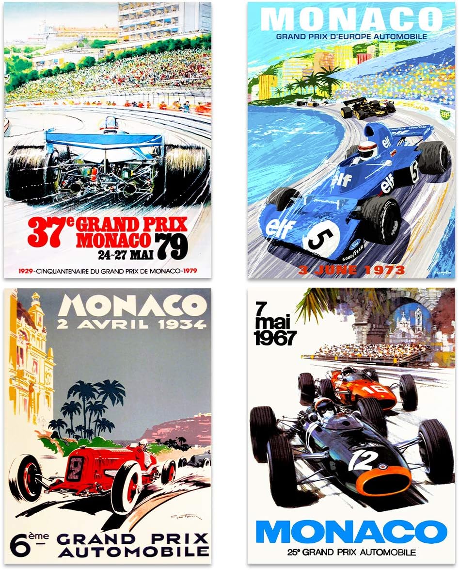 Artery8 Monaco Grand Prix Classic Racing Motor Sport Advert - Premium Wall Art Poster Pack of 8 for Home Decor