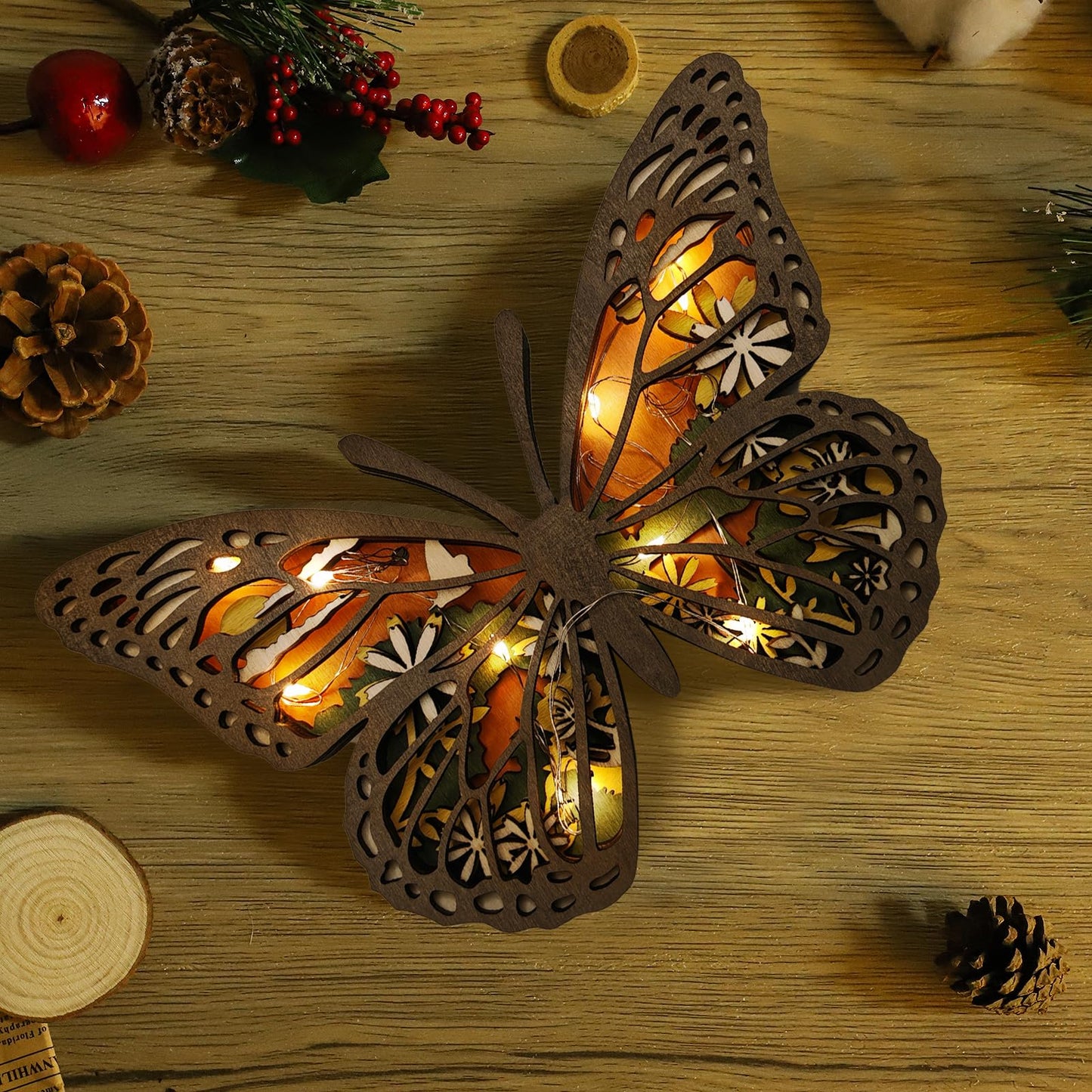 Laozai Wooden Forest Animals Butterfly Decor Cabin Rustic Decor Wall Decor for Bedroom Living Room Table Decorative