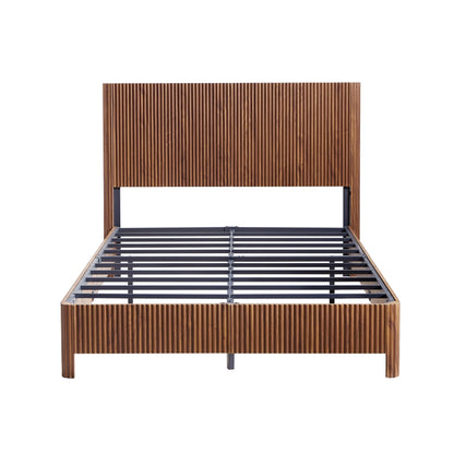 KEIKI Full Size Wooden Bed Frame with Headboard, Modern Platform Bed with Corrugated Curved Lines, No Box Spring Needed, Easy Assembly (Walnut, Full)
