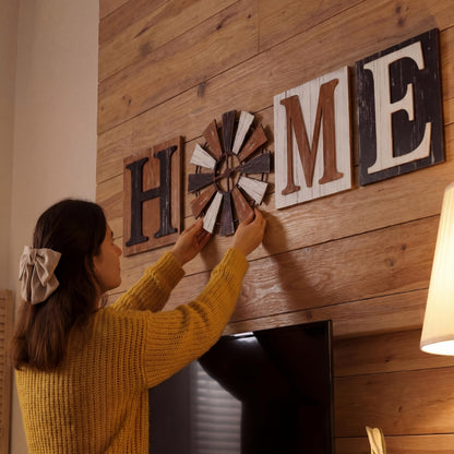 Novabright 4 Pcs Farmhouse Wall Decor 3D Wooden Home Sign with Windmill for O, Rustic Wood Letters Decorative Wall Art Decor for Living Room Kitchen Bedroom, Entryway Housewarming Gift