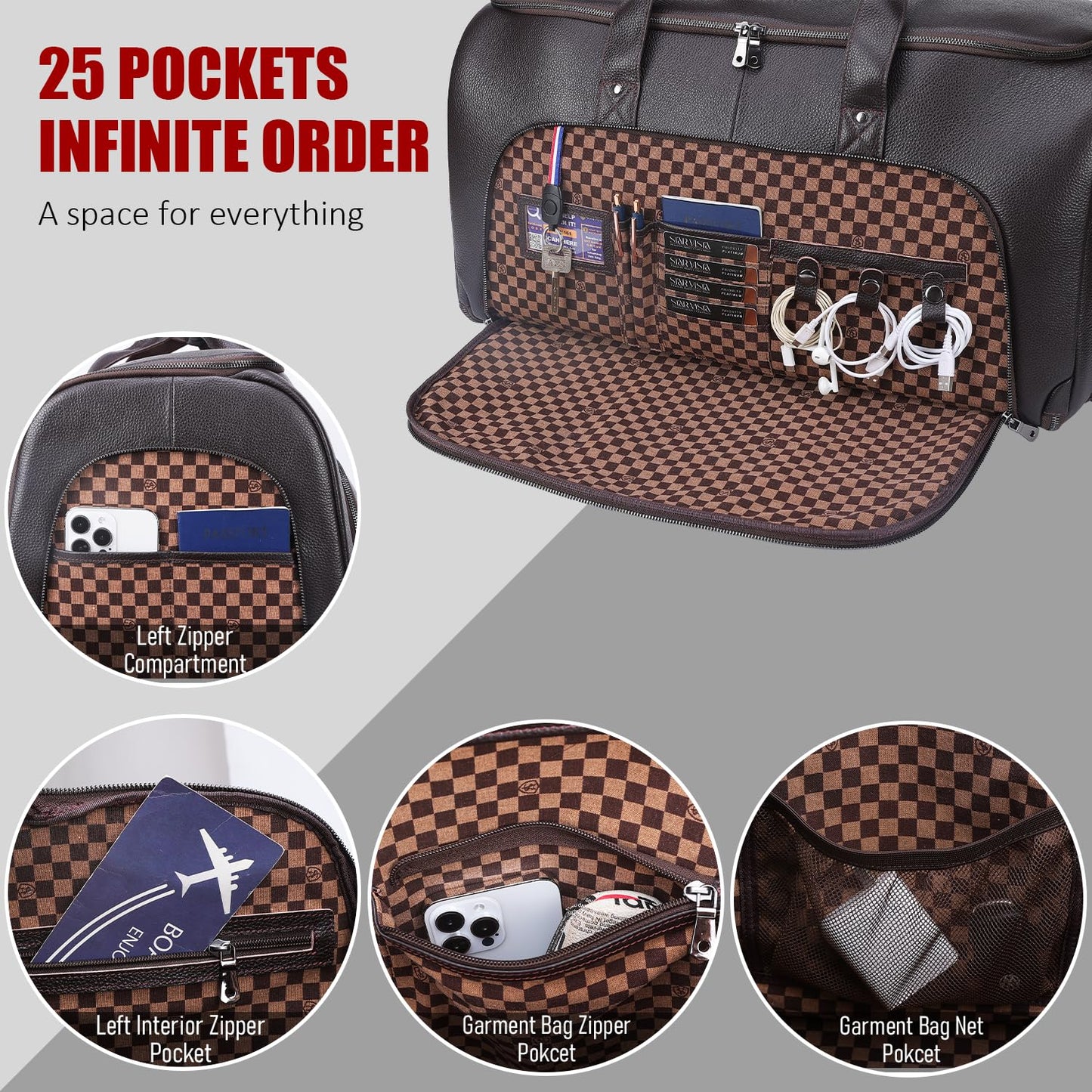 STAR VISTA Voyager-03 Luxury Convertible Garment Duffel Bag, Full Grain Pebbled Leather, Premium Canvas Lining, 22x12x12 Inch Carry-On, with Backpack Mode, Shoe Compartment