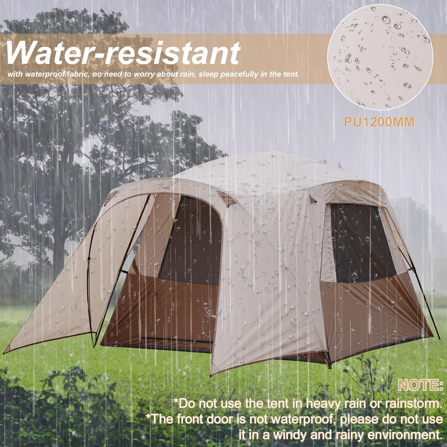 Vidalido 3-4 Person Tent with 1 Mesh Door and 2 Large Mesh Window, Double Layer Waterproof Portable Family Cabin Tent, 4 Person Tents for Outdoor Camping Hiking