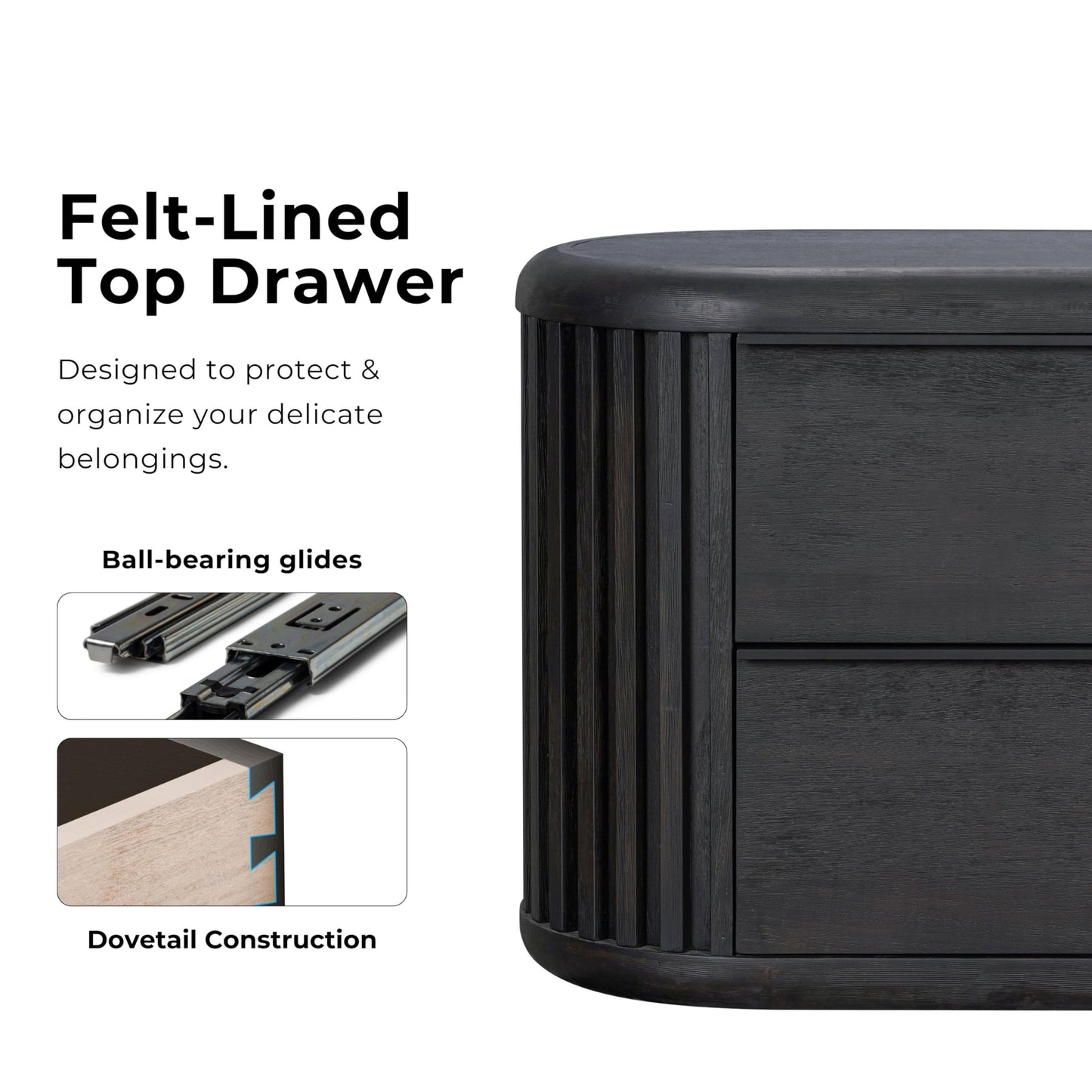 Furniture of America Elizea Modern Contemporary Solid Wood 31-inch 2 Drawers Nightstand with USB Ports, Ball-Bearing Glides, No Assembly Required for Bedroom, Guest Room, Black