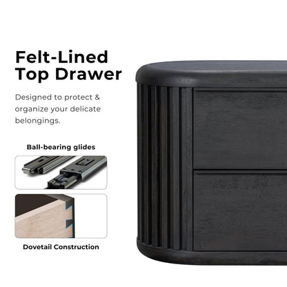 Furniture of America Elizea Modern Contemporary Solid Wood 31-inch 2 Drawers Nightstand with USB Ports, Ball-Bearing Glides, No Assembly Required for Bedroom, Guest Room, Black