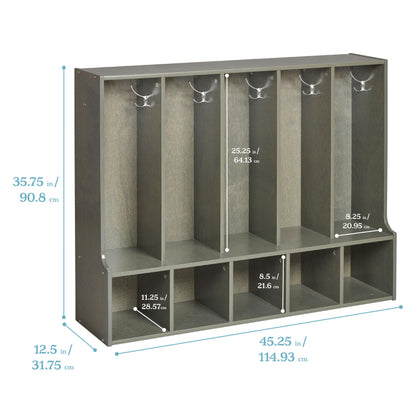 ECR4Kids Streamline 5-Section Toddler Coat Locker with Bench, Classroom Furniture, Grey Wash