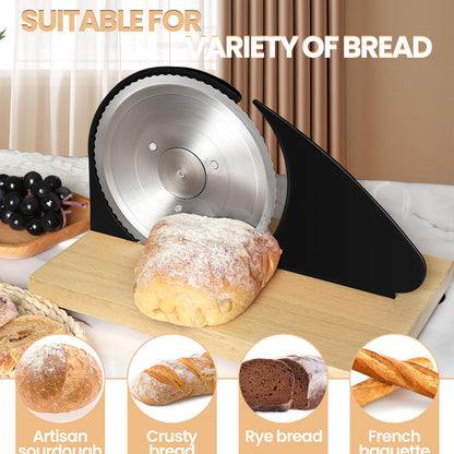 Brvclon Manual Bread Slicer for Homemade Sourdough,Adjustable Thickness,Hand Crank Bread Slicer with Stainless Steel Blade, Aluminum Alloy Frame & Solid Wood Base with Natural Wood Veneer Finish