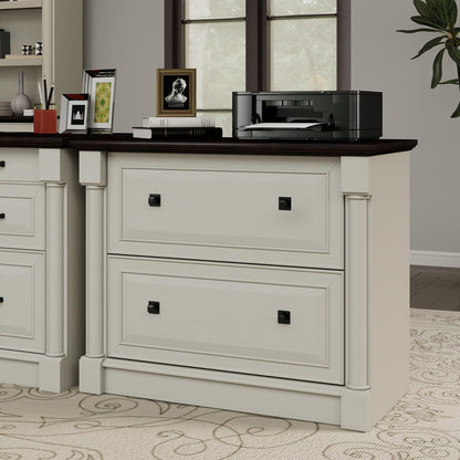 2-Drawer Roman Column File Cabinet, 36.8″ Wide Lateral File Cabinet with Hanging Folders, Fits Letter Legal A4 Size, Elegant Classic Design Home Office Boss Room Printer Stand, White and Brown top
