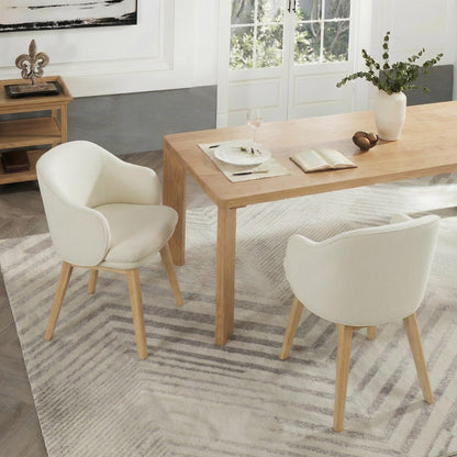 KISLOT Wooden Dining Chairs Set of 4, Fabric Upholstered Modern Dining Room Chairs with Barrel Backrest & Double-Layer Thick Cushion for Living Room, Restaurant, Kitchen and Café, Beige, 2 Boxs