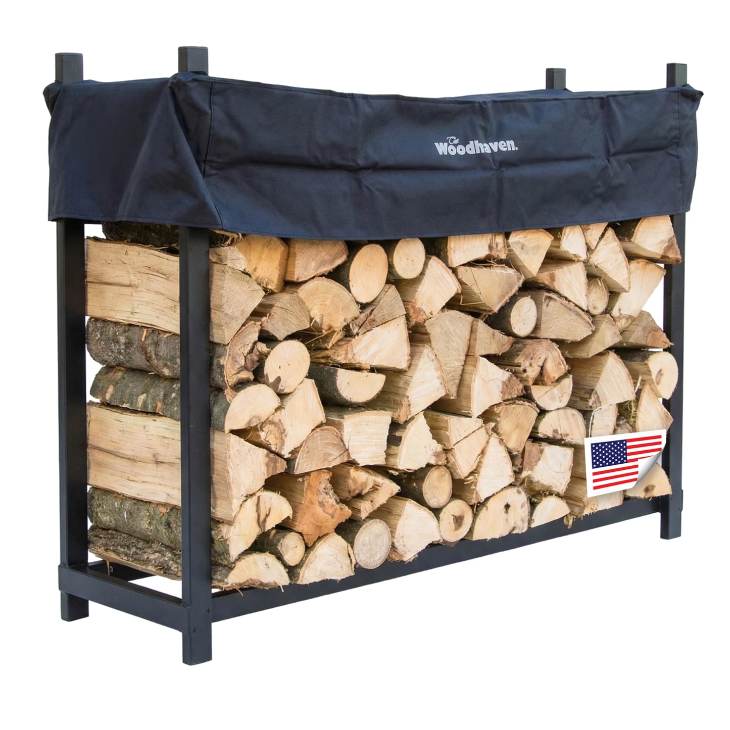 Woodhaven 5-Foot Firewood Rack – American Brand – 1/4 Plus Cord Raised Lumber Storage Rack – Keeps Wood Dry & Ready – Heavy-Duty Steel, Lifetime Structural Warranty (With Cover)