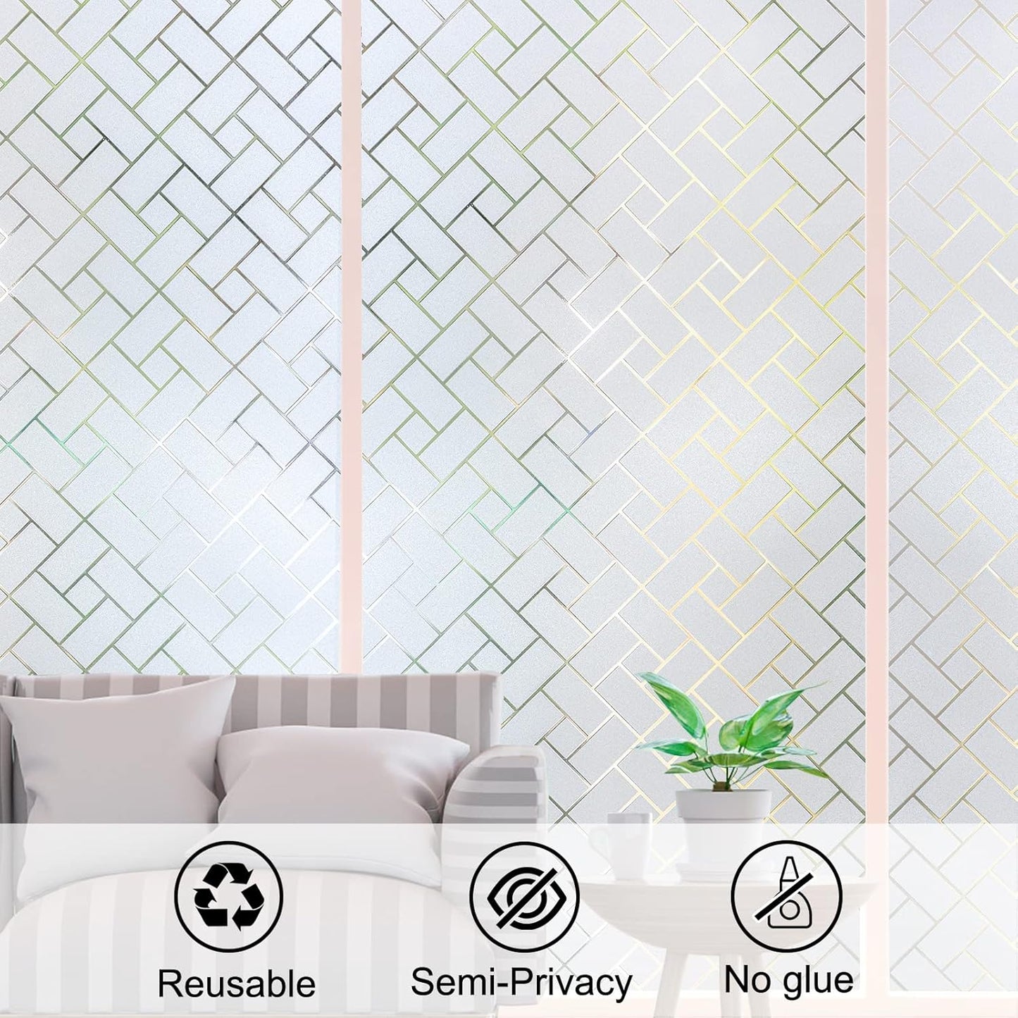 Coavas Non-Adhesive Window Privacy Film, Frosted Glass Sun Blocking Heat Control UV Blocking, 17.5 x 118 inches