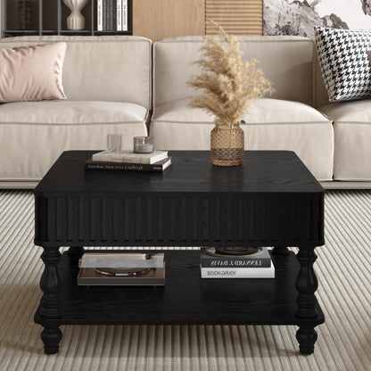 KEIKI 31.5" Square Lift Top Wood Coffee Table with Hidden & Open Storage,Hydraulic Raising Mechanism for Living Room