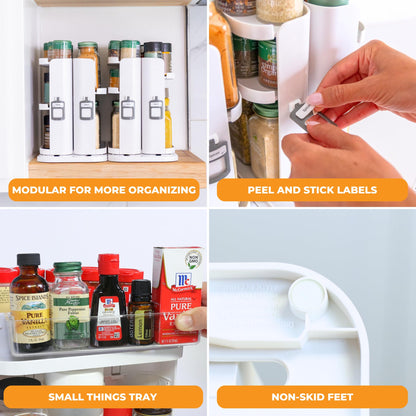 Cabinet Caddy SNAP! Spice Rack Organizer for Cabinet - Slide & Rotate Seasoning Organizer - 4 Snap-In Adjustable Shelves for 5 Tier of Storage - Magnetic Modular Design - 8.9”H x 6.1”W x 10.8”D