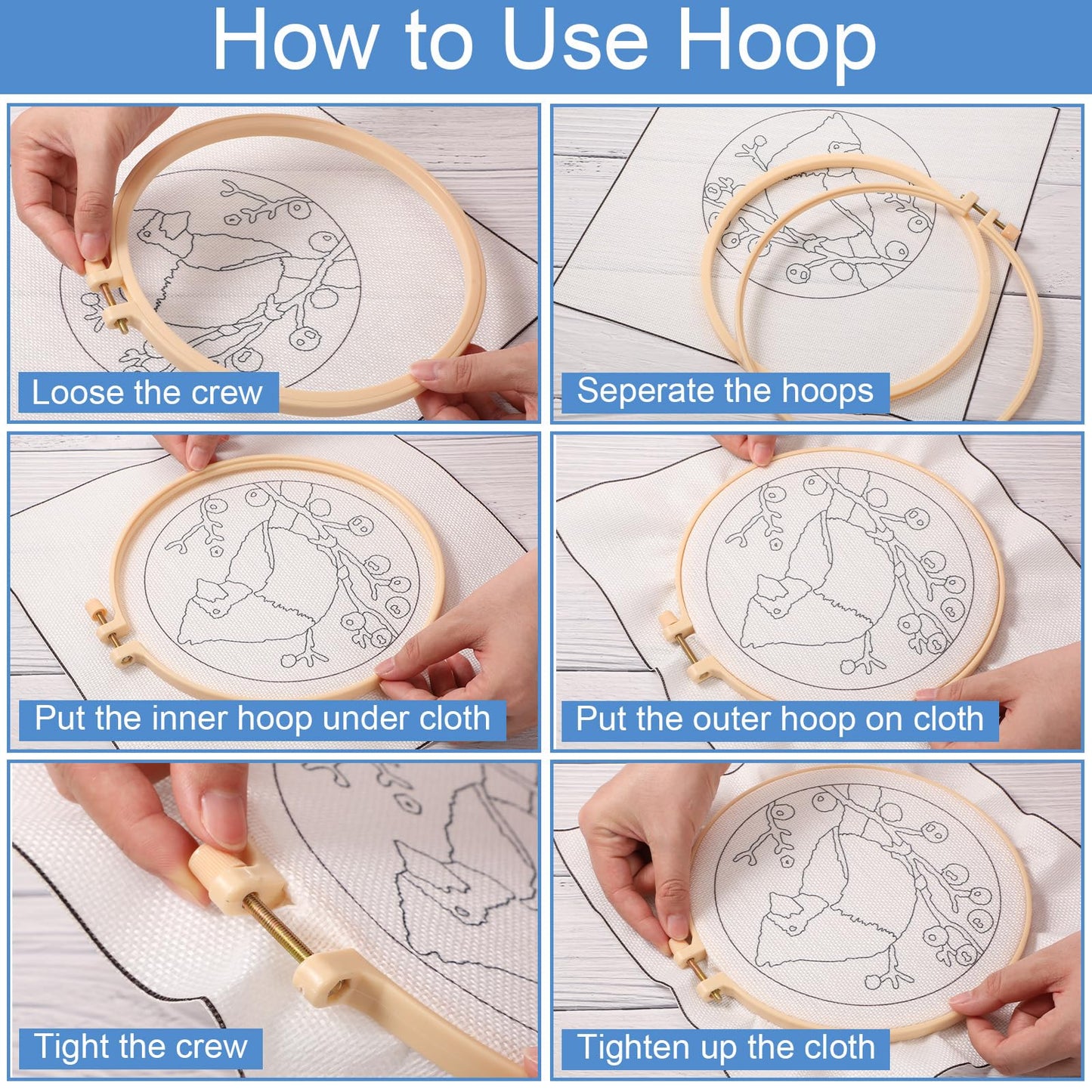 SmoothNovelty DIY Punch Needle Kits for Beginners with Hoop Embroidery Fabric Instructions Thread Punch Needle Craft Set Easy for Starter Adults and Children Gift Decoration, 20x20cm-4(Cardinal Bird)