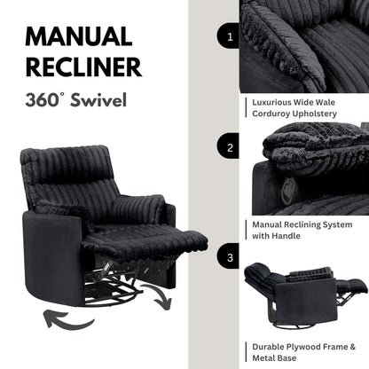 Roundhill Furniture Bocaton Wide Wale Corduroy Upholstery Manual Recliner, Black